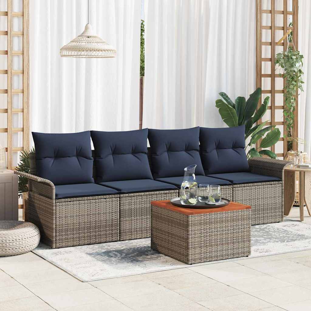 Tuinbankenset met kussen 5 pcs Grijs poly rattan