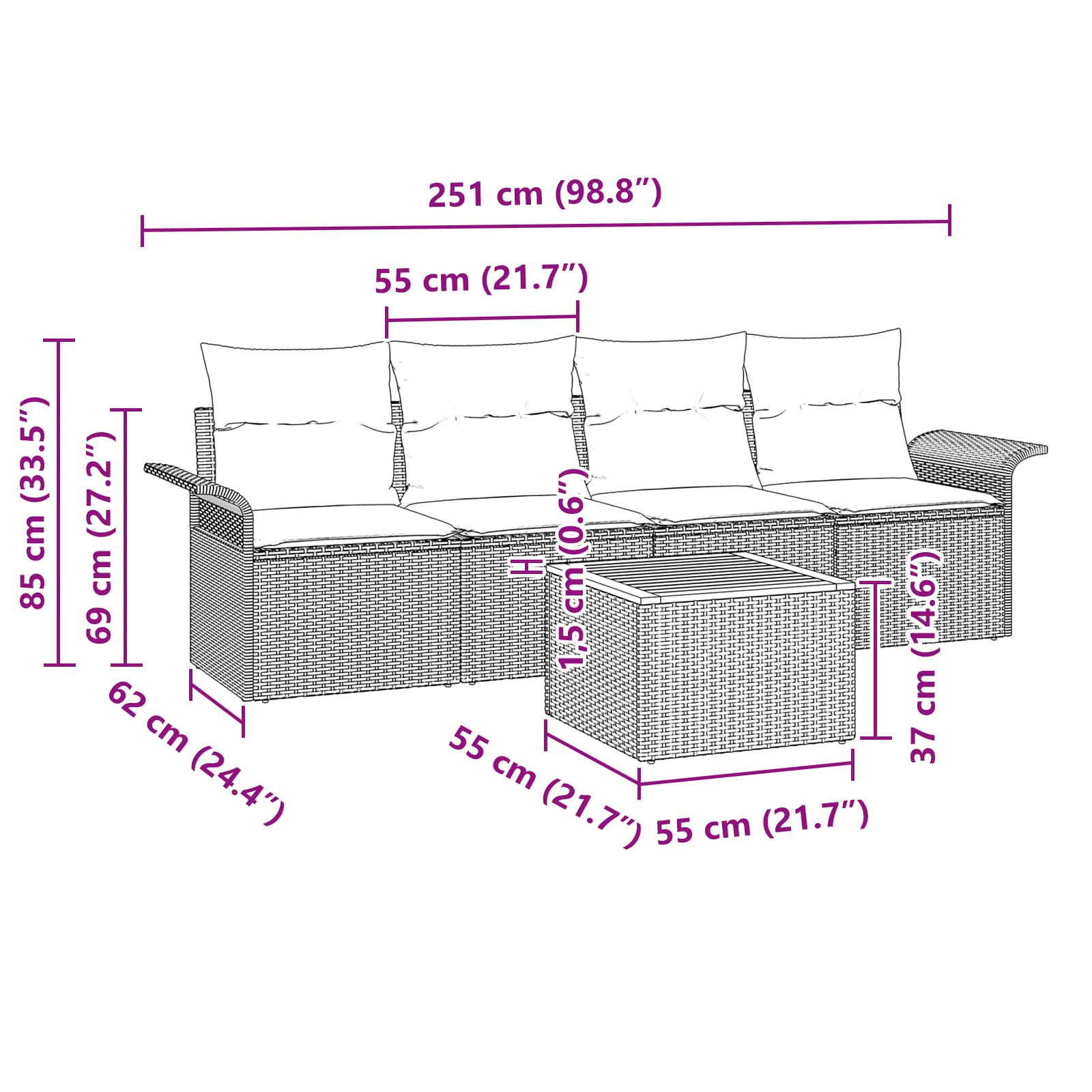 Tuinbankenset met kussen 5 pcs Zwart poly rattan