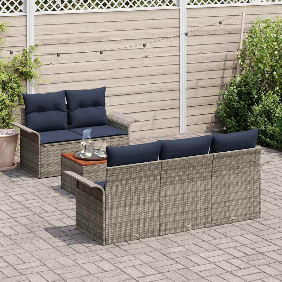 Tuinbankenset met kussen 6 pcs Grijs poly rattan