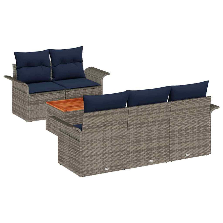 Tuinbankenset met kussen 6 pcs Grijs poly rattan