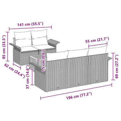 Tuinbankenset met kussen 6 pcs Grijs poly rattan