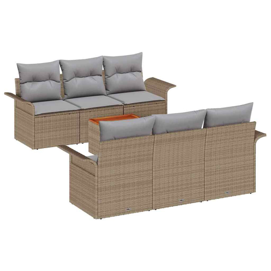 Tuinbankenset met kussen 7 pcs Beige poly rattan