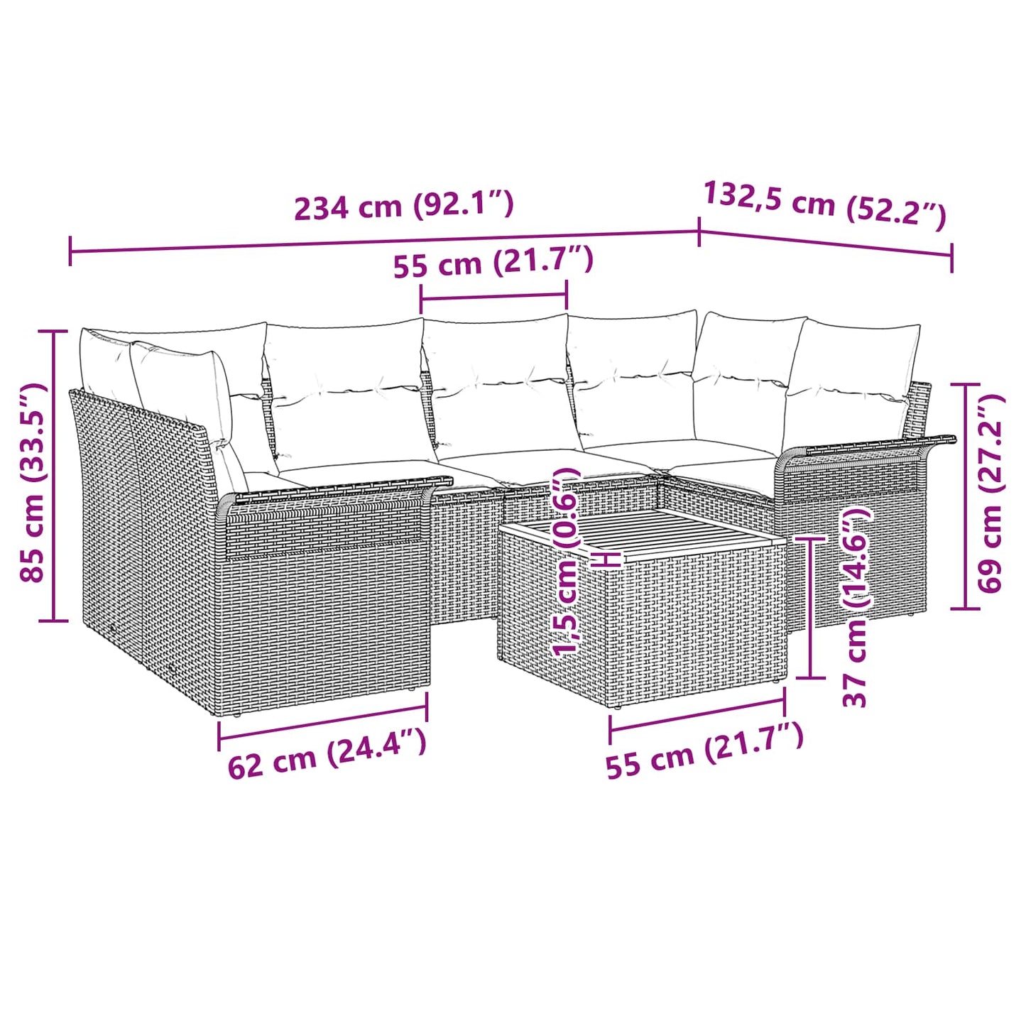 Tuinbankenset met kussen 7 pcs Zwart poly rattan