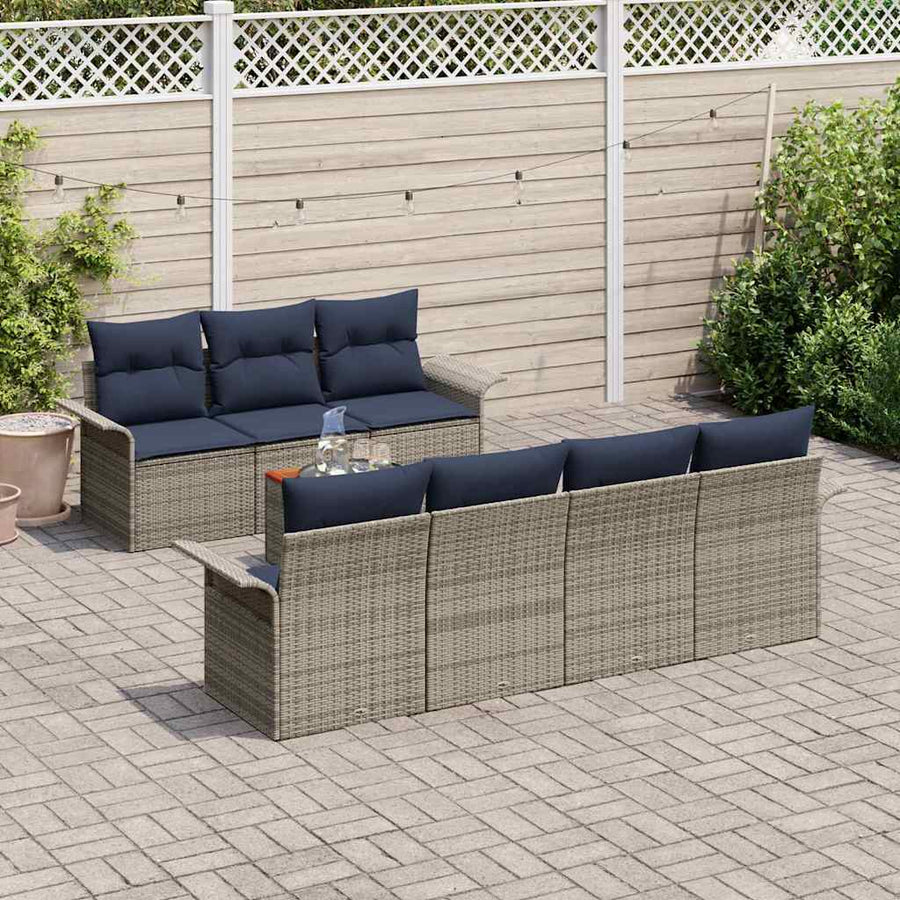 Tuinbankenset met kussen 8 pcs Grijs poly rattan