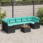 Tuinbankenset poly rattan acacia hout zwart 7 zitplaatsen