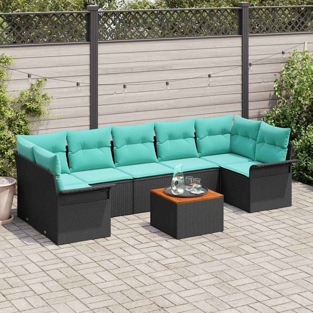 Tuinbankenset met kussen 8 pcs Zwart poly rattan