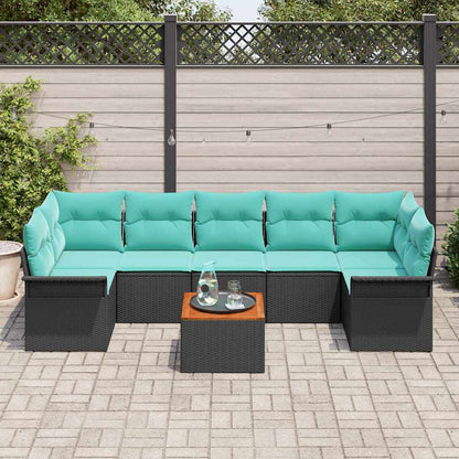 Tuinbankenset met kussen 8 pcs Zwart poly rattan