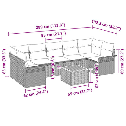 Tuinbankenset met kussen 8 pcs Zwart poly rattan