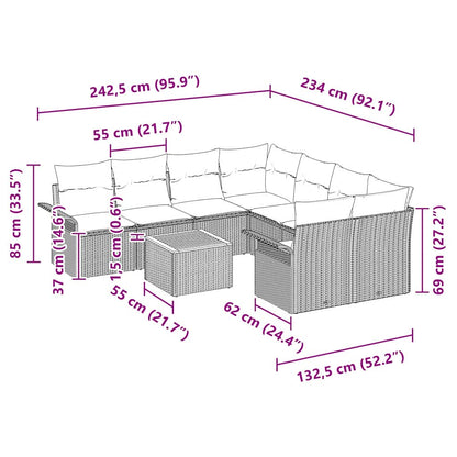 Tuinbankenset met kussen 9 pcs Zwart poly rattan