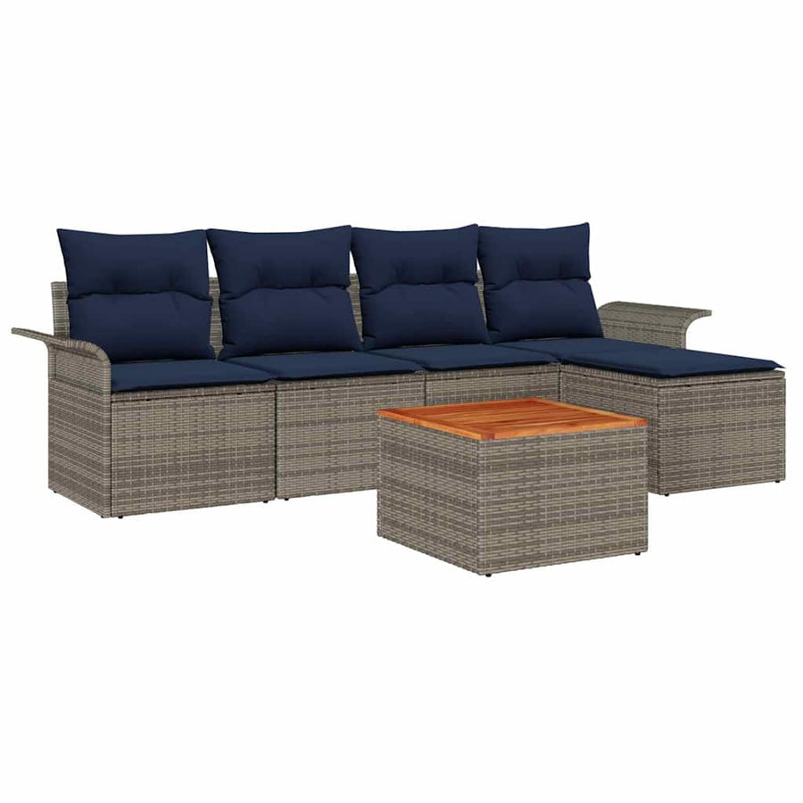 Tuinbankenset met kussen 6 pcs Grijs poly rattan