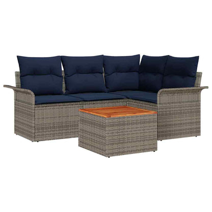Tuinbankenset met kussen 5 pcs Grijs poly rattan