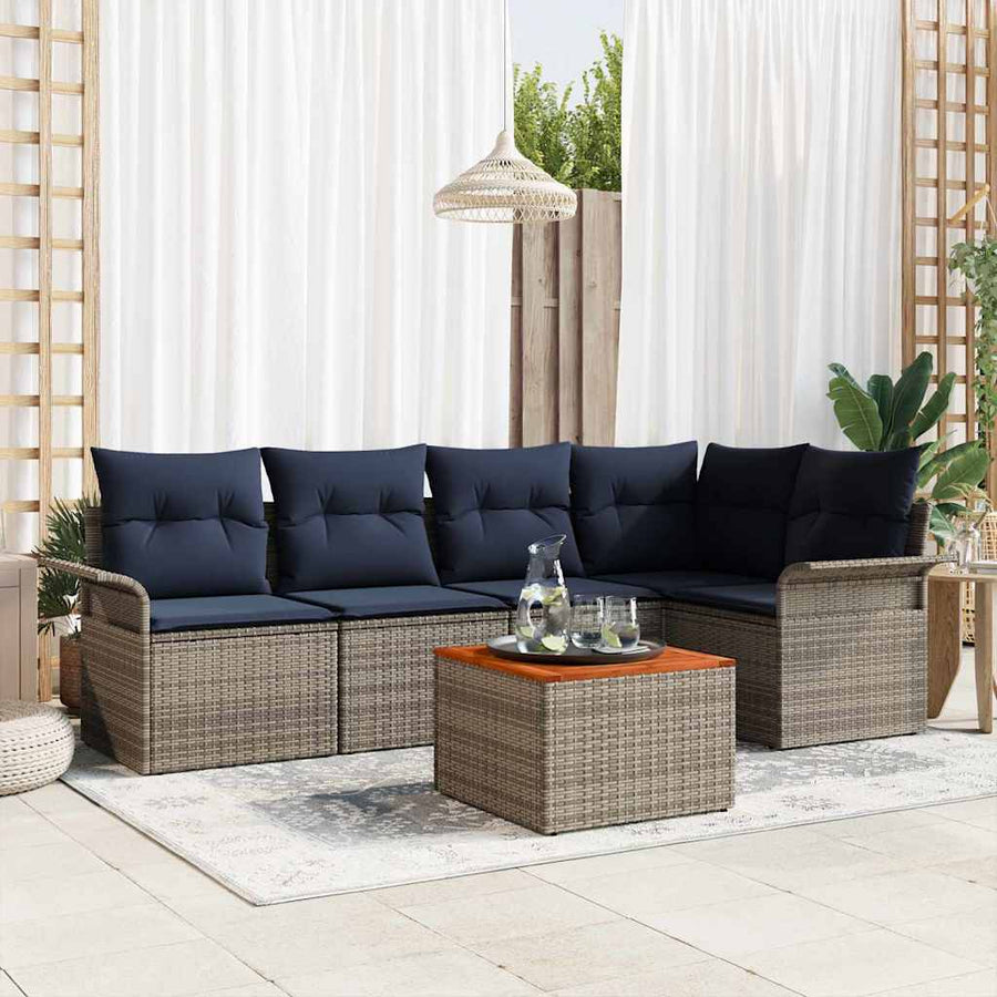 Tuinbankenset met kussen 6 pcs Grijs poly rattan