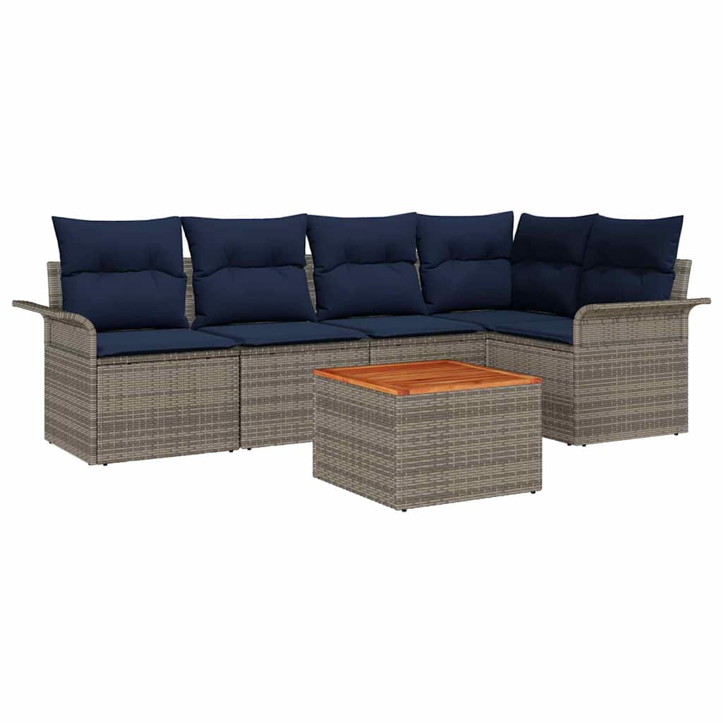 Tuinbankenset met kussen 6 pcs Grijs poly rattan