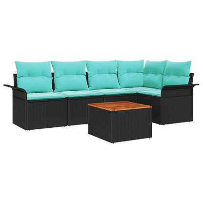 Tuinbankenset met kussen 6 pcs Zwart poly rattan