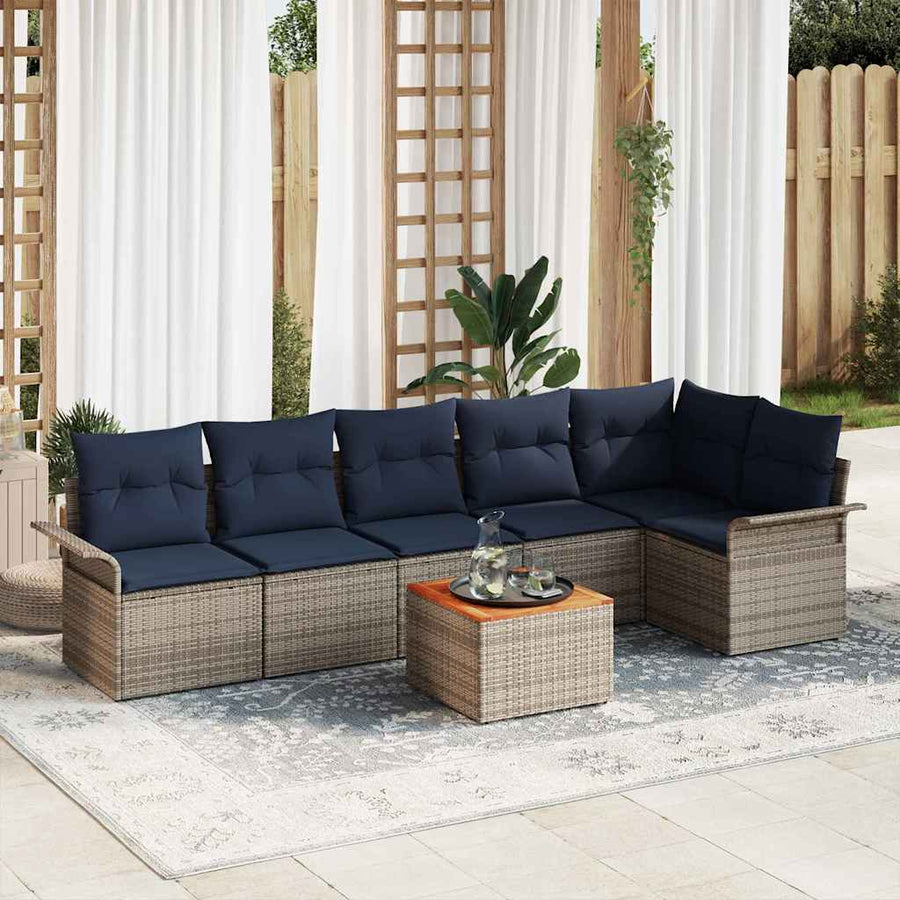 Tuinbankenset met kussen 7 pcs Grijs poly rattan
