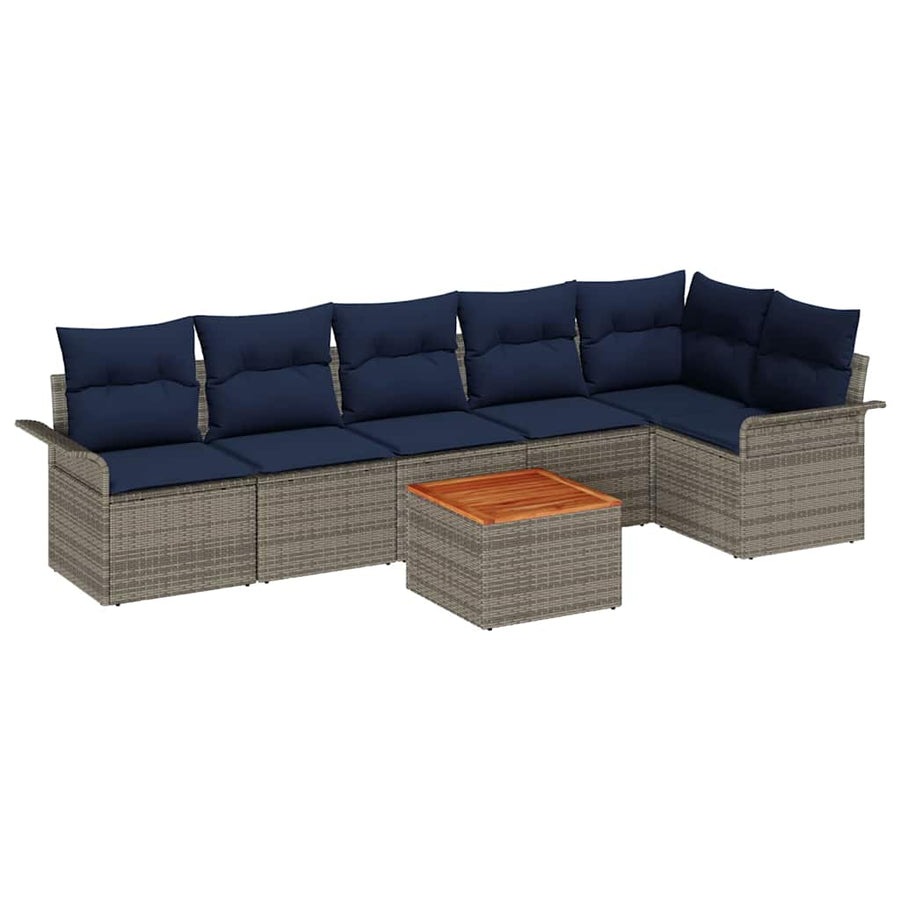 Tuinbankenset met kussen 7 pcs Grijs poly rattan
