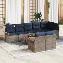 Tuinbankenset met kussen 9 pcs Grijs poly rattan