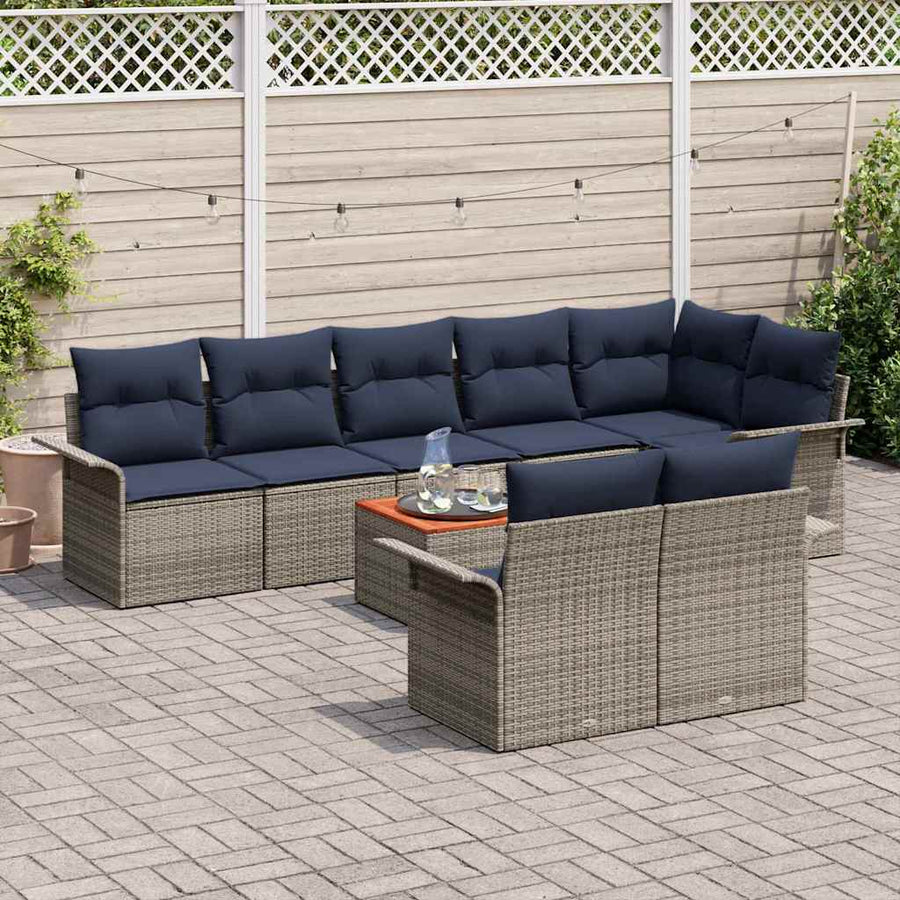 Tuinbankenset met kussen 9 pcs Grijs poly rattan