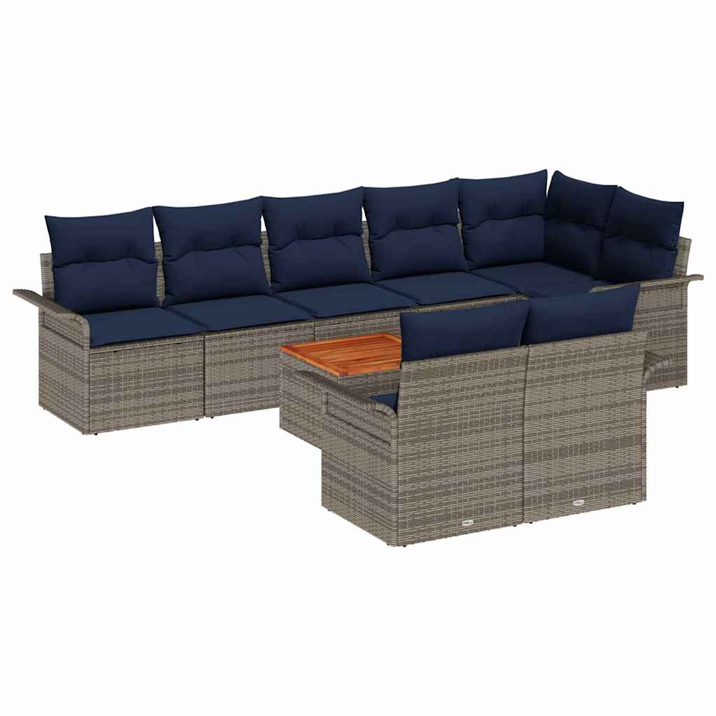 Tuinbankenset met kussen 9 pcs Grijs poly rattan