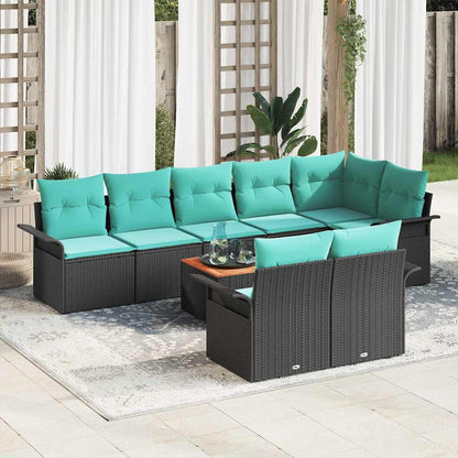 Tuinbankenset met kussen 9 pcs Zwart poly rattan