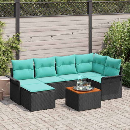 Tuinbankenset met kussen 7 pcs Zwart poly rattan