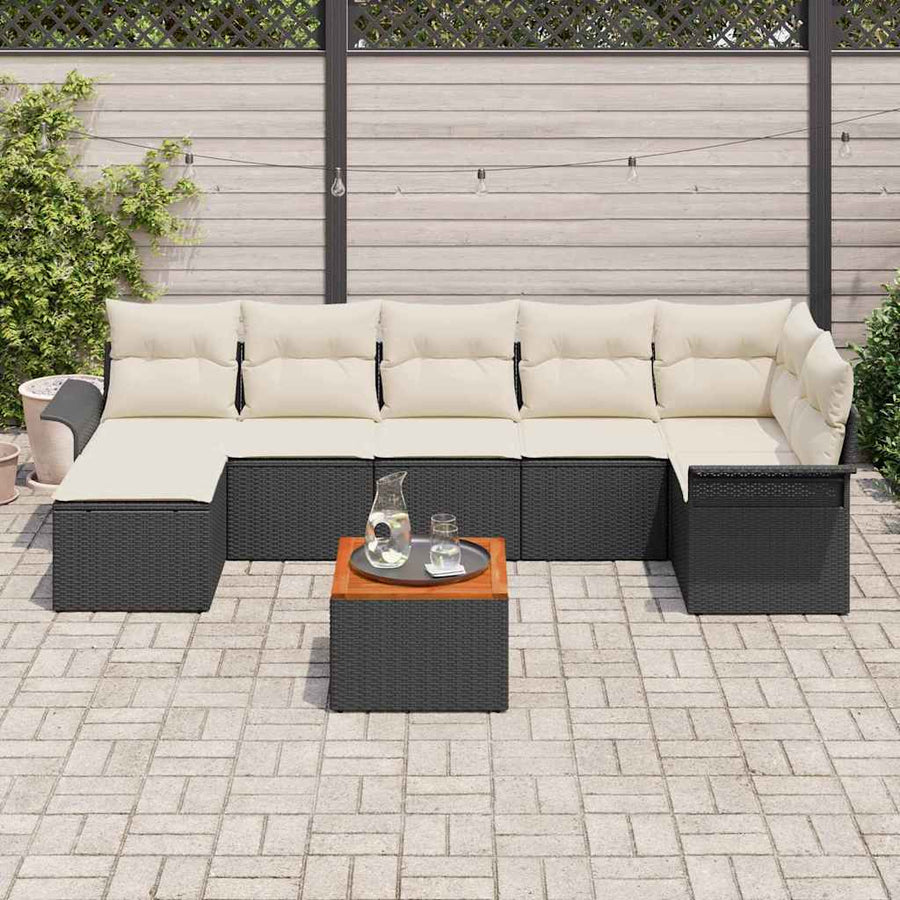 Tuinbankenset met kussen 8 pcs Zwart poly rattan
