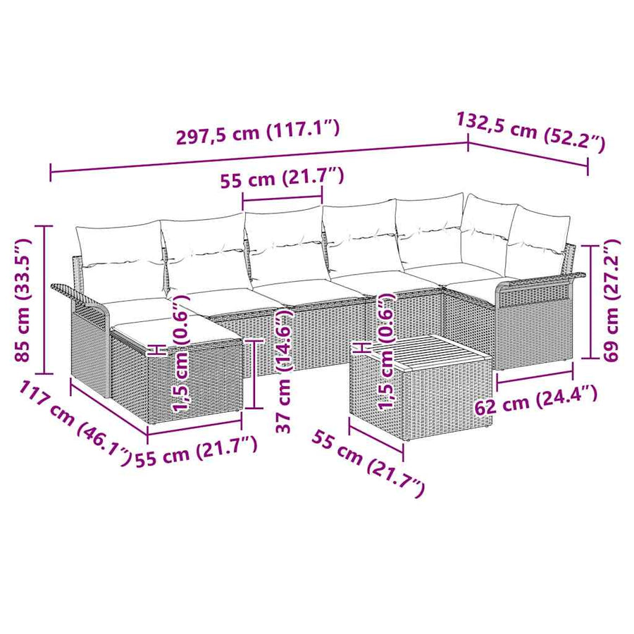 Tuinbankenset met kussen 8 pcs Zwart poly rattan