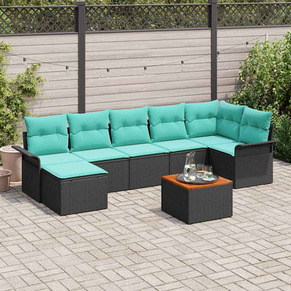 Tuinbankenset met kussen 8 pcs Zwart poly rattan