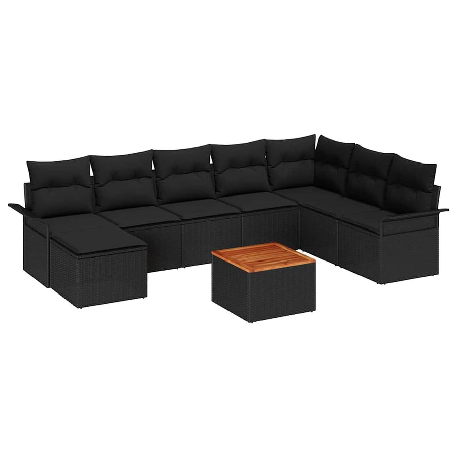 Tuinbankenset met kussen 9 pcs Zwart poly rattan
