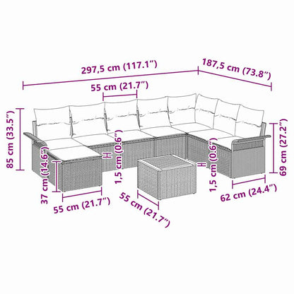 Tuinbankenset met kussen 9 pcs Zwart poly rattan