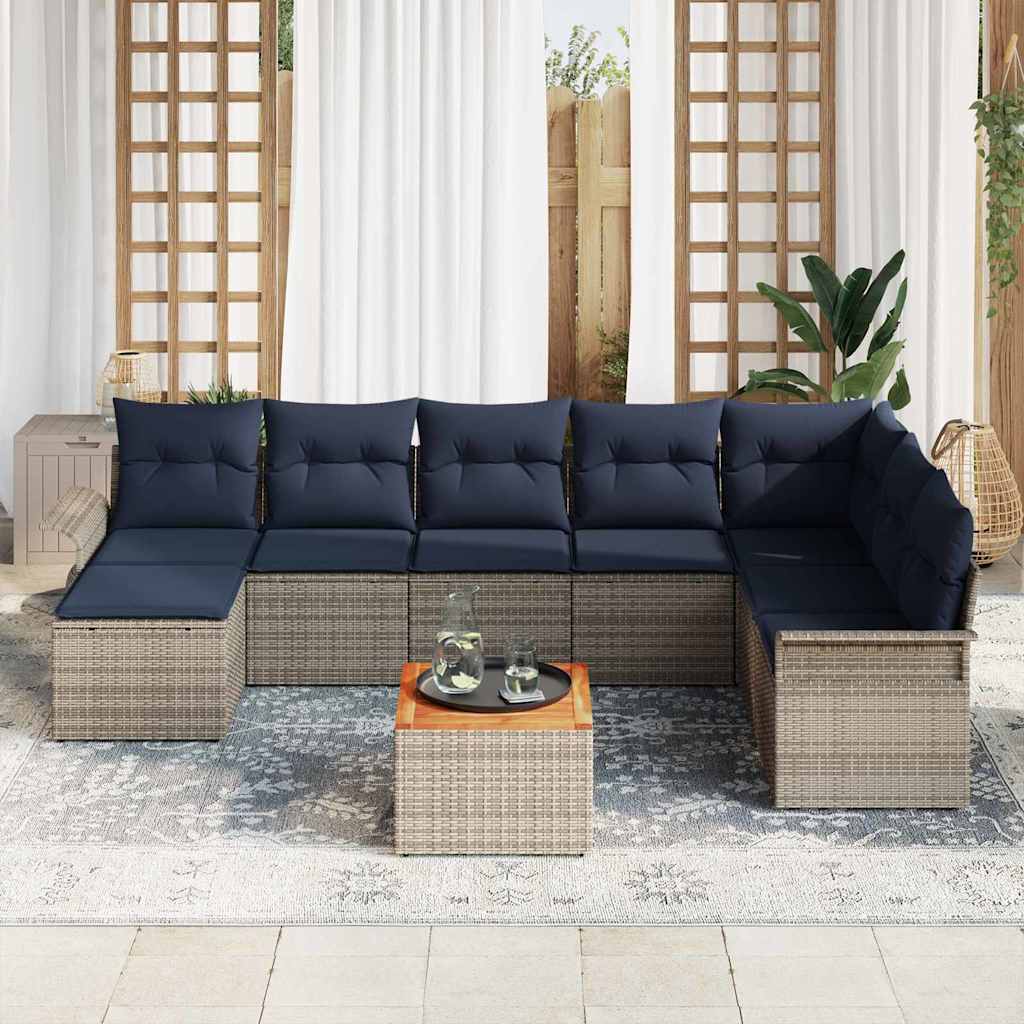 Tuinbankenset met kussen 9 pcs Grijs poly rattan
