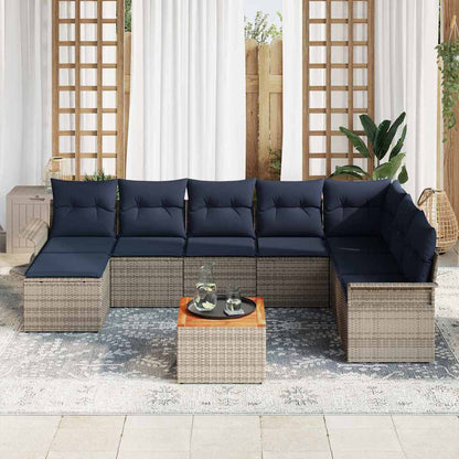 Tuinbankenset met kussen 9 pcs Grijs poly rattan