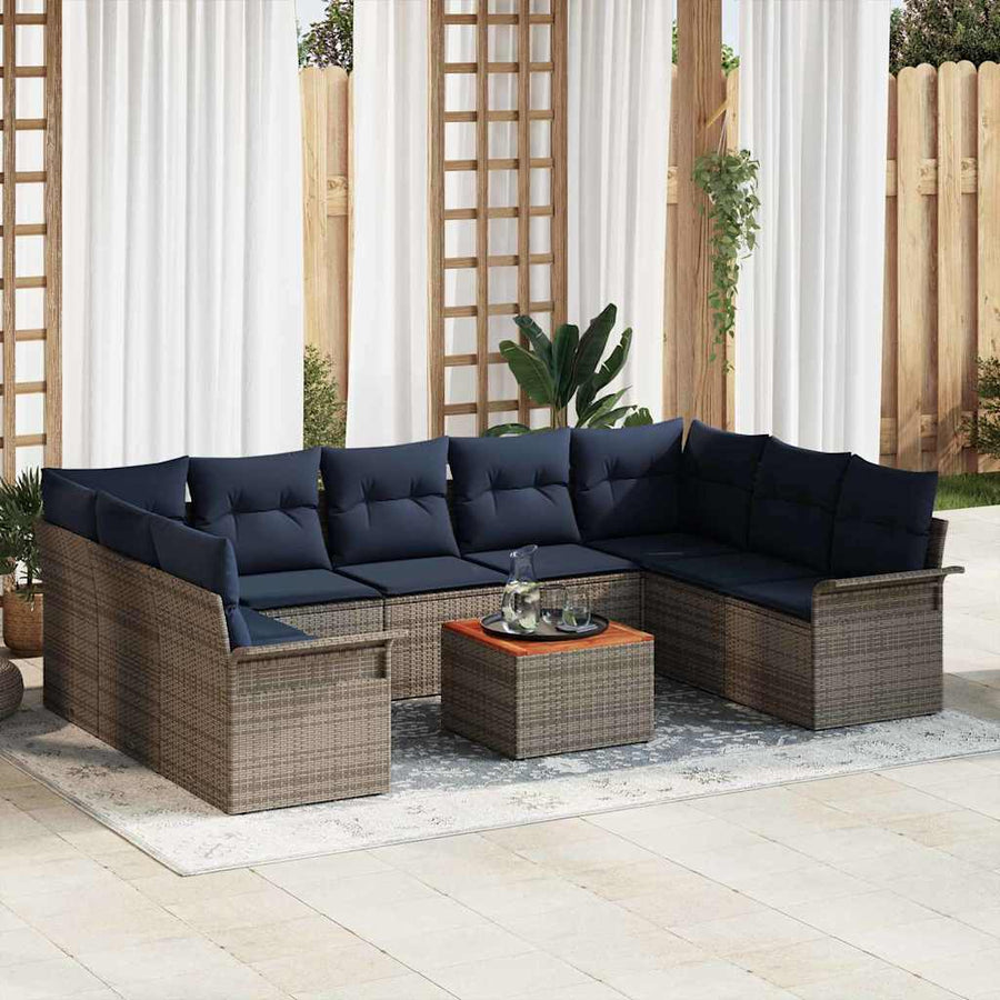 Tuinbankenset met kussen 10 pcs Grijs poly rattan