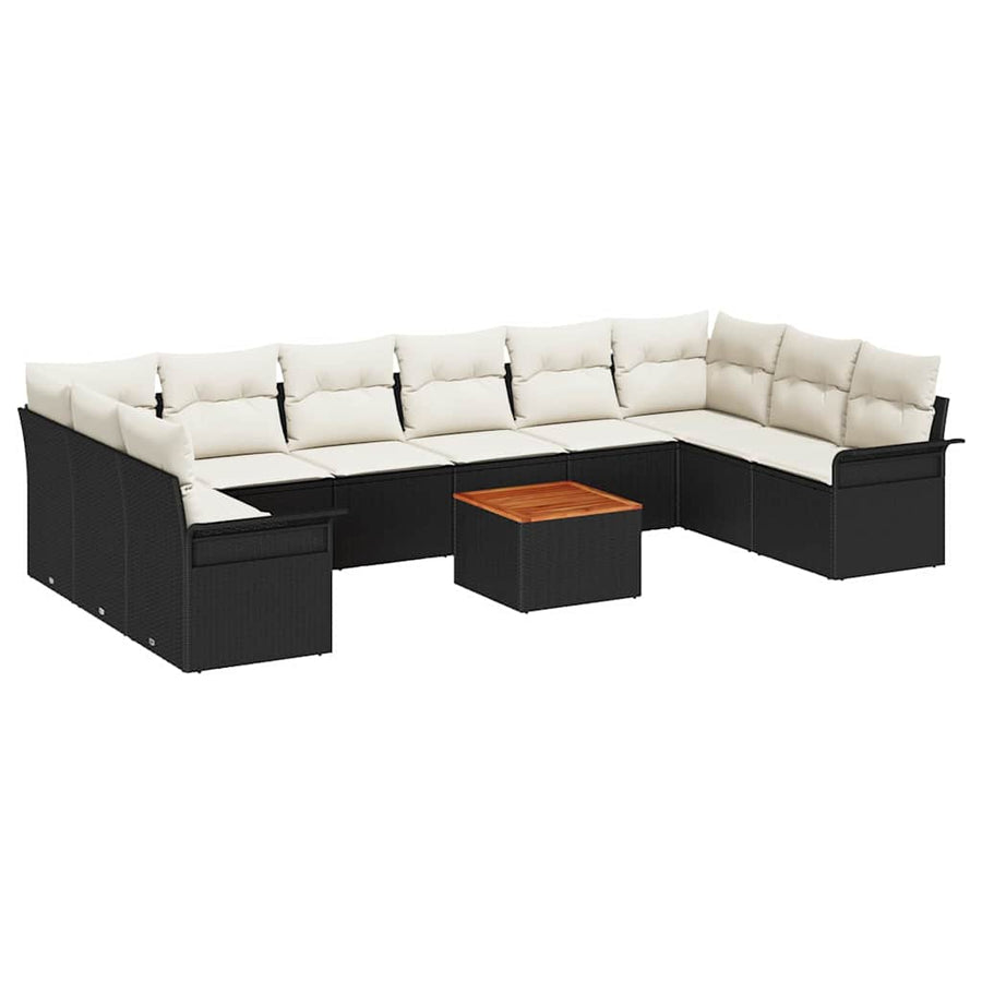 Tuinbankenset met kussen 11 pcs Zwart poly rattan