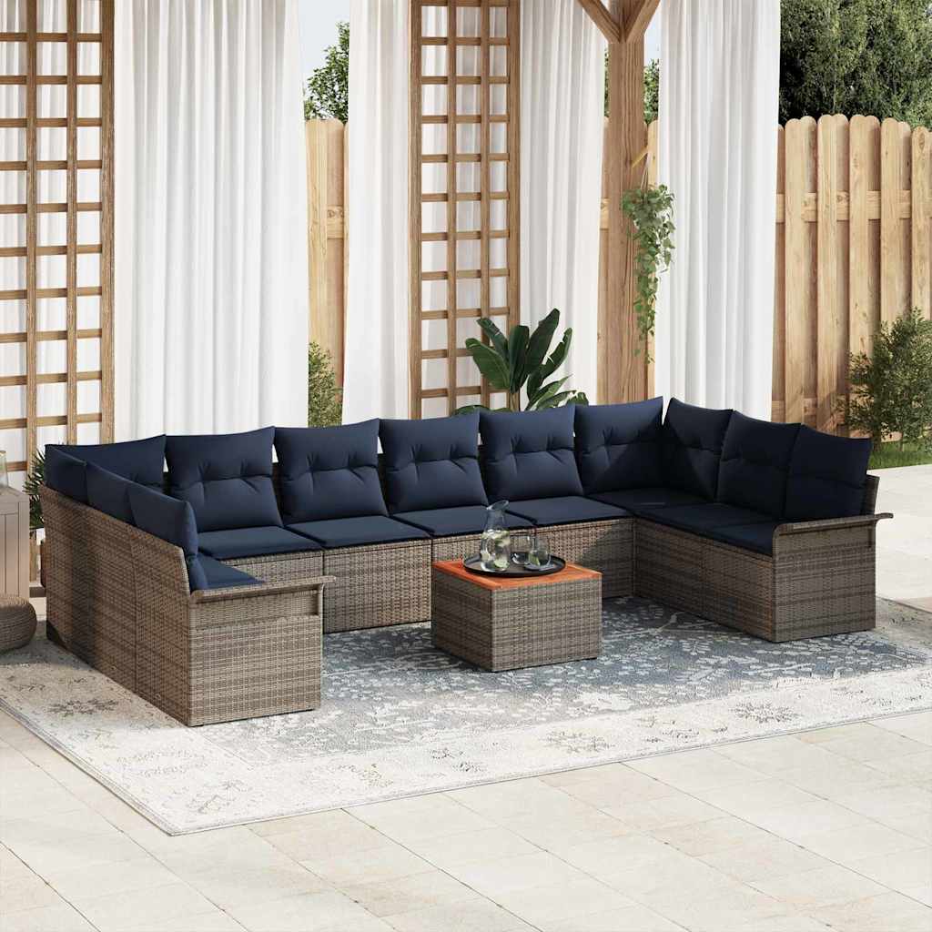 Tuinbankenset met kussen 11 pcs Grijs poly rattan