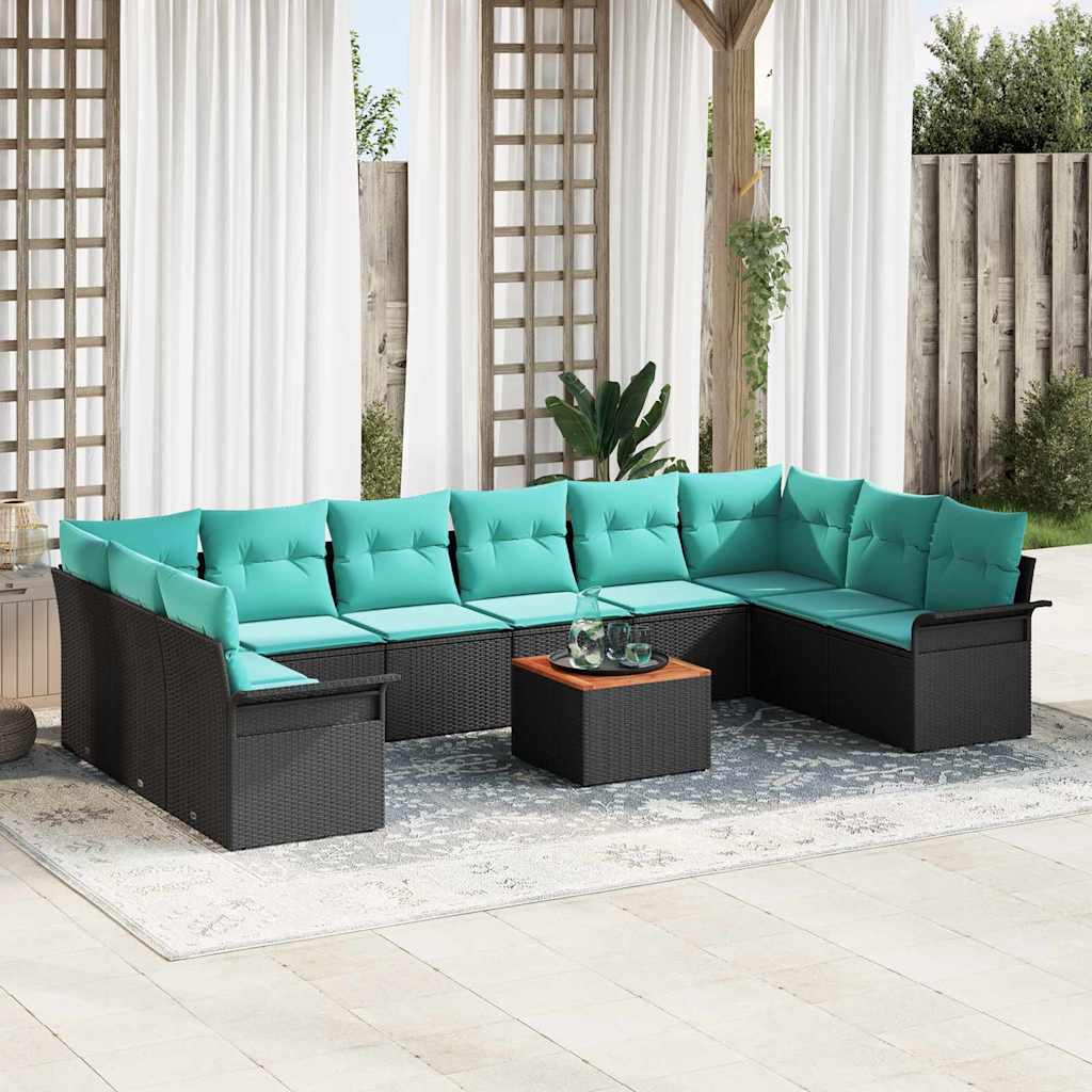 Tuinbankenset met kussen 11 pcs Zwart poly rattan