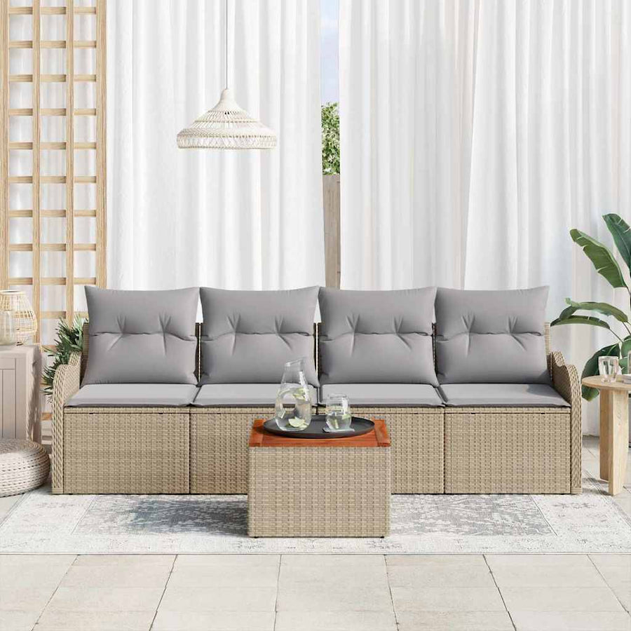 Tuinbankenset met kussen 5 pcs Beige poly rattan