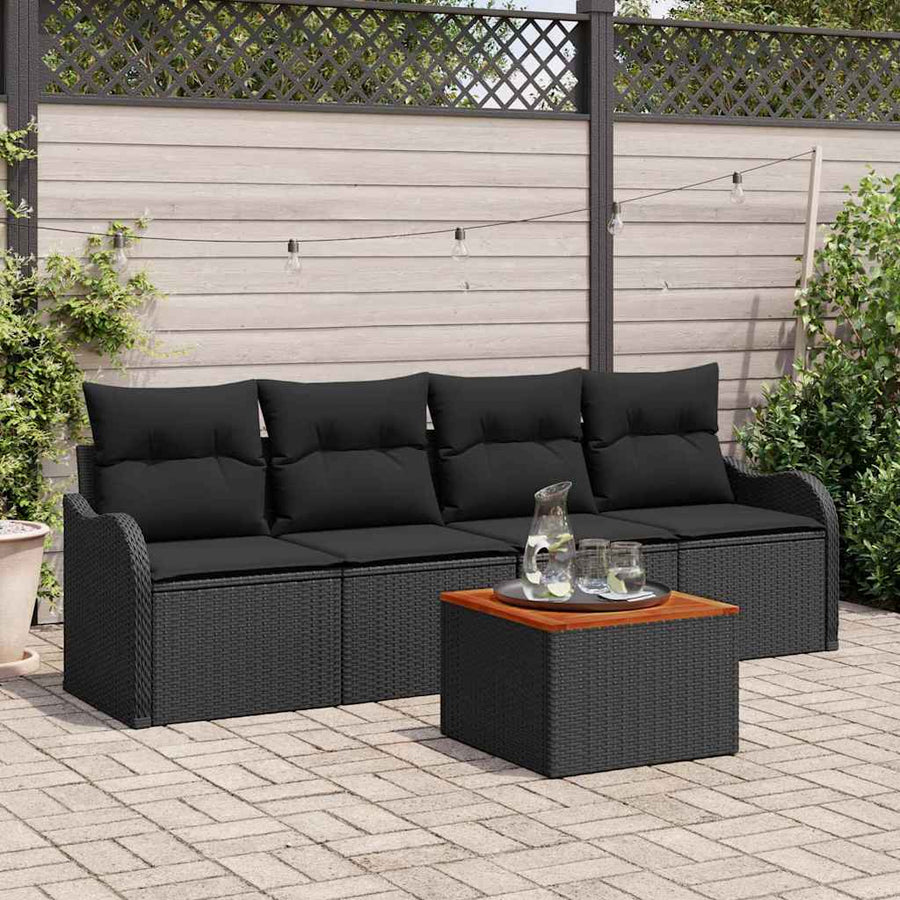 Tuinbankenset met kussen 5 pcs Zwart poly rattan