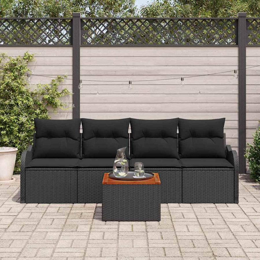 Tuinbankenset met kussen 5 pcs Zwart poly rattan