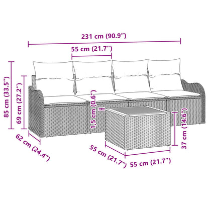 Tuinbankenset 5 st Grijs poly rattan
