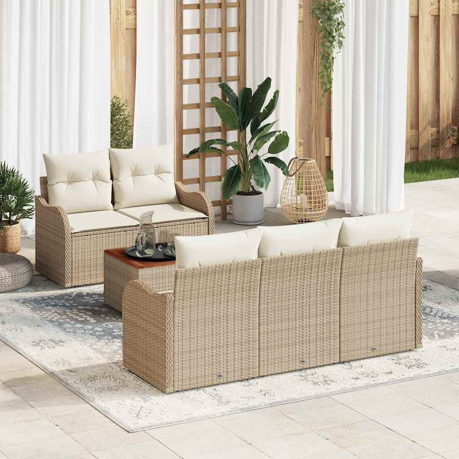 Tuinbankenset met kussen 6 pcs Beige poly rattan