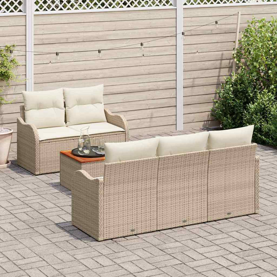 Tuinbankenset met kussen 6 pcs Beige poly rattan