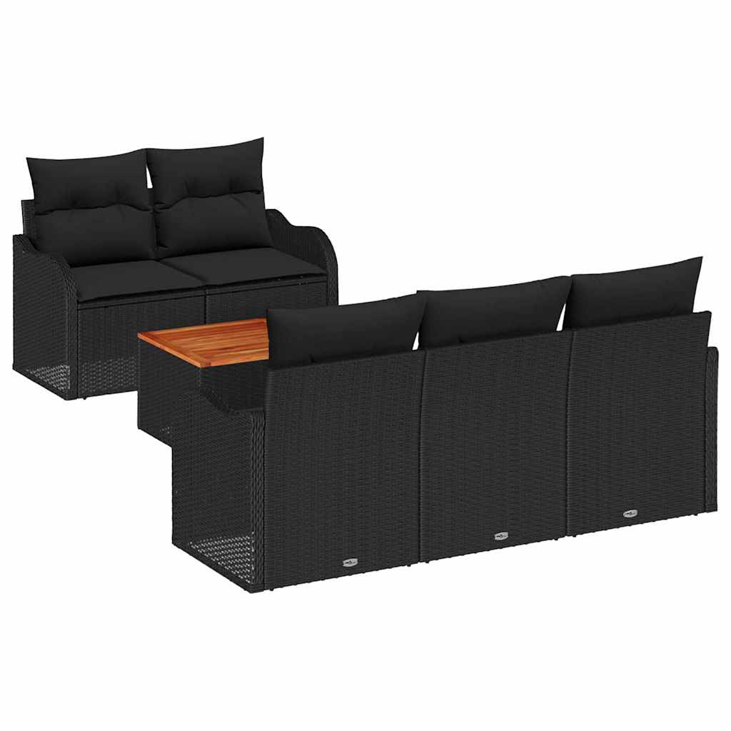 Tuinbankenset met kussen 6 pcs Zwart poly rattan
