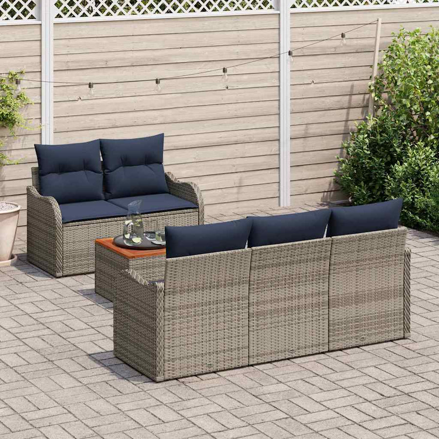 Tuinbankenset 6 st Grijs poly rattan