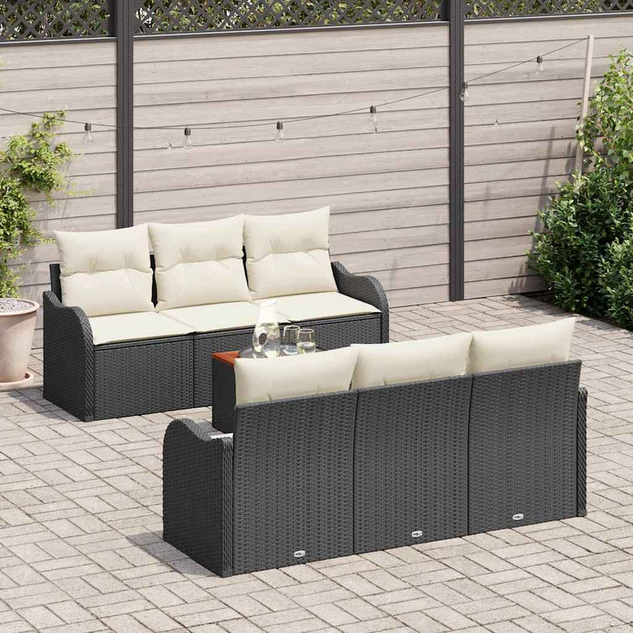 Tuinbankenset met kussen 7 pcs Zwart poly rattan