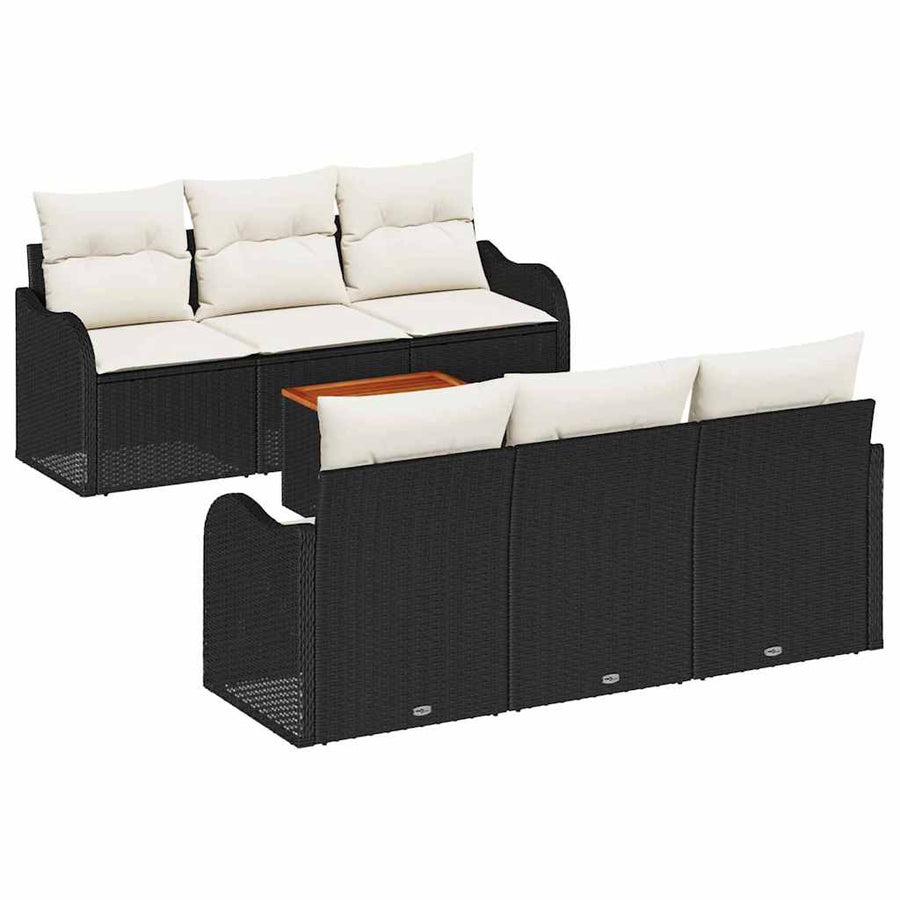Tuinbankenset met kussen 7 pcs Zwart poly rattan