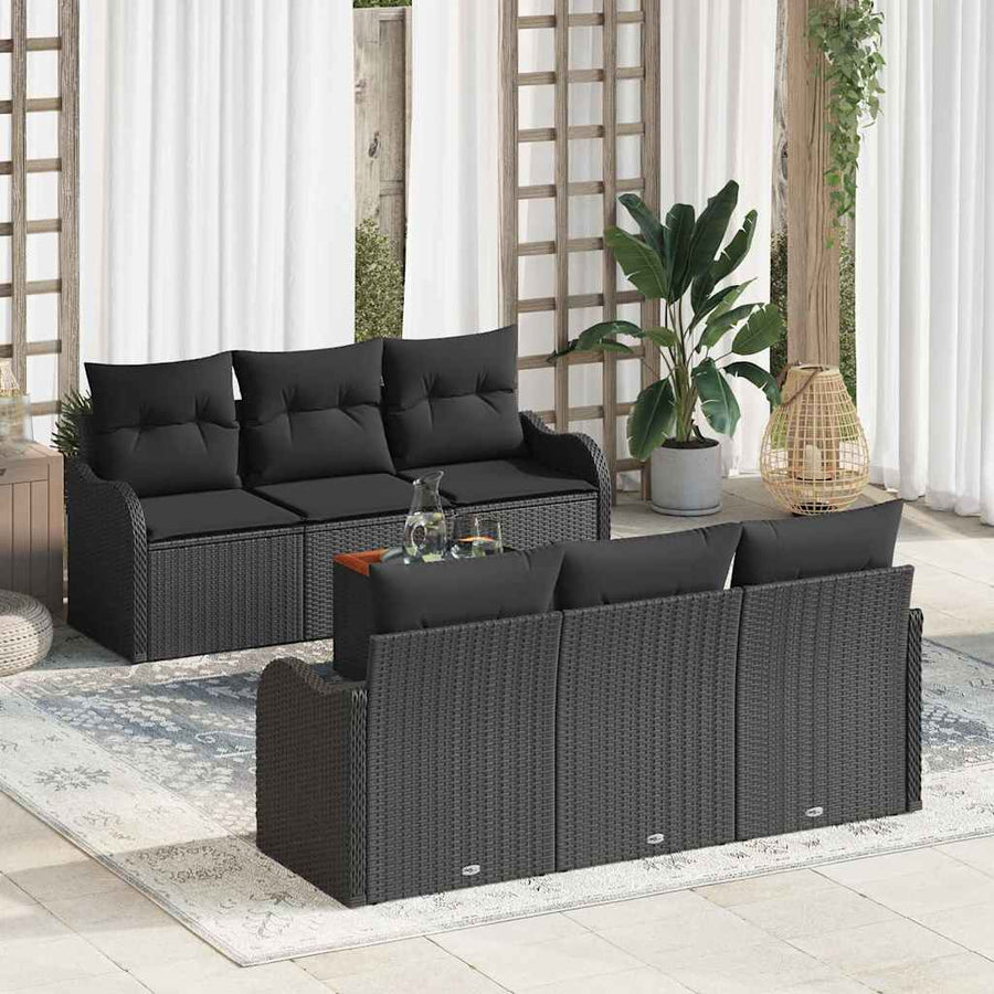 Tuinbankenset met kussen 7 pcs Zwart poly rattan