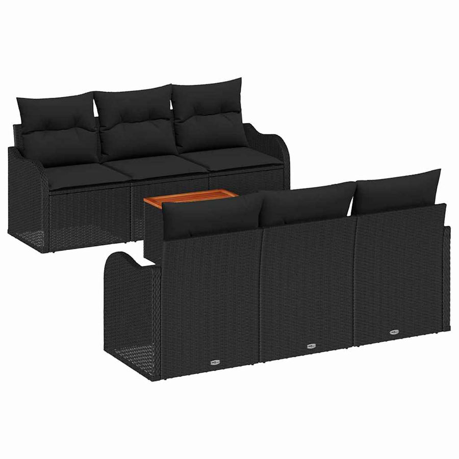 Tuinbankenset met kussen 7 pcs Zwart poly rattan