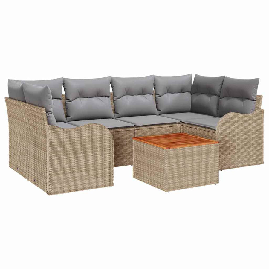 Tuinbankenset met kussen 7 pcs Beige poly rattan