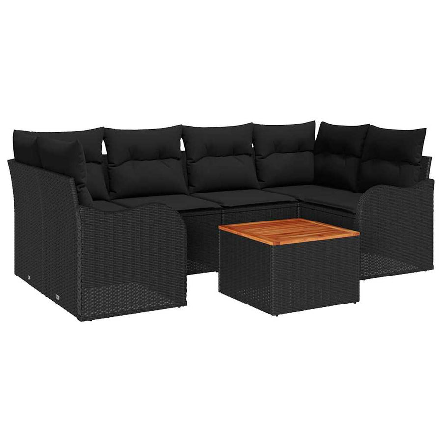 Tuinbankenset met kussen 7 pcs Zwart poly rattan